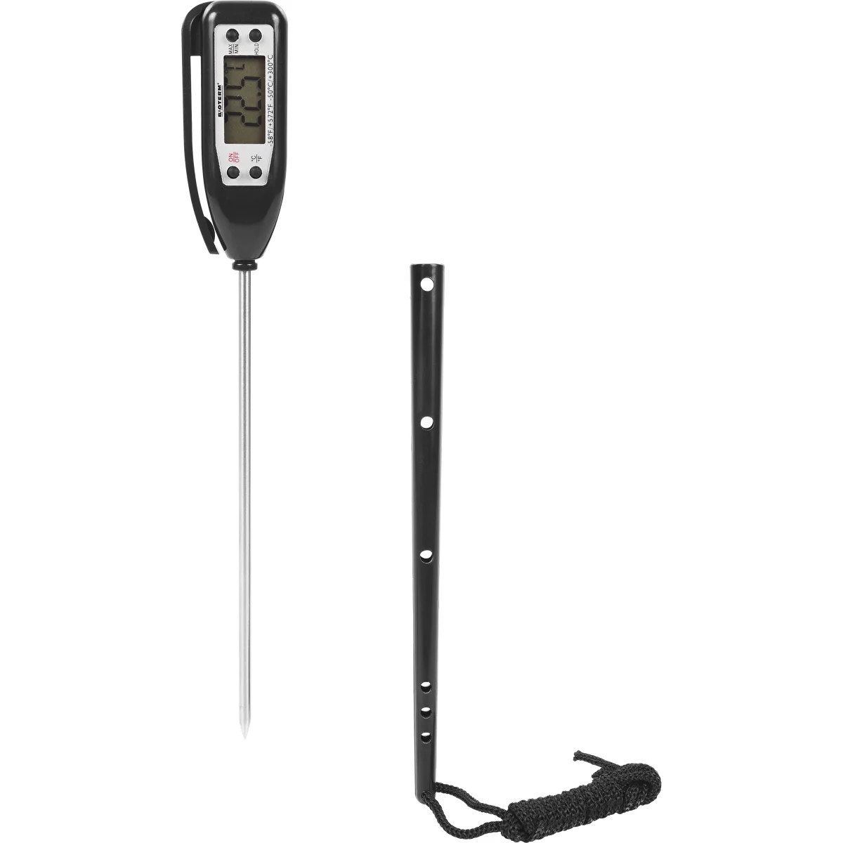 Termómetro de cocina electrónico (-50 °C a +300 °C) con funda, negro
