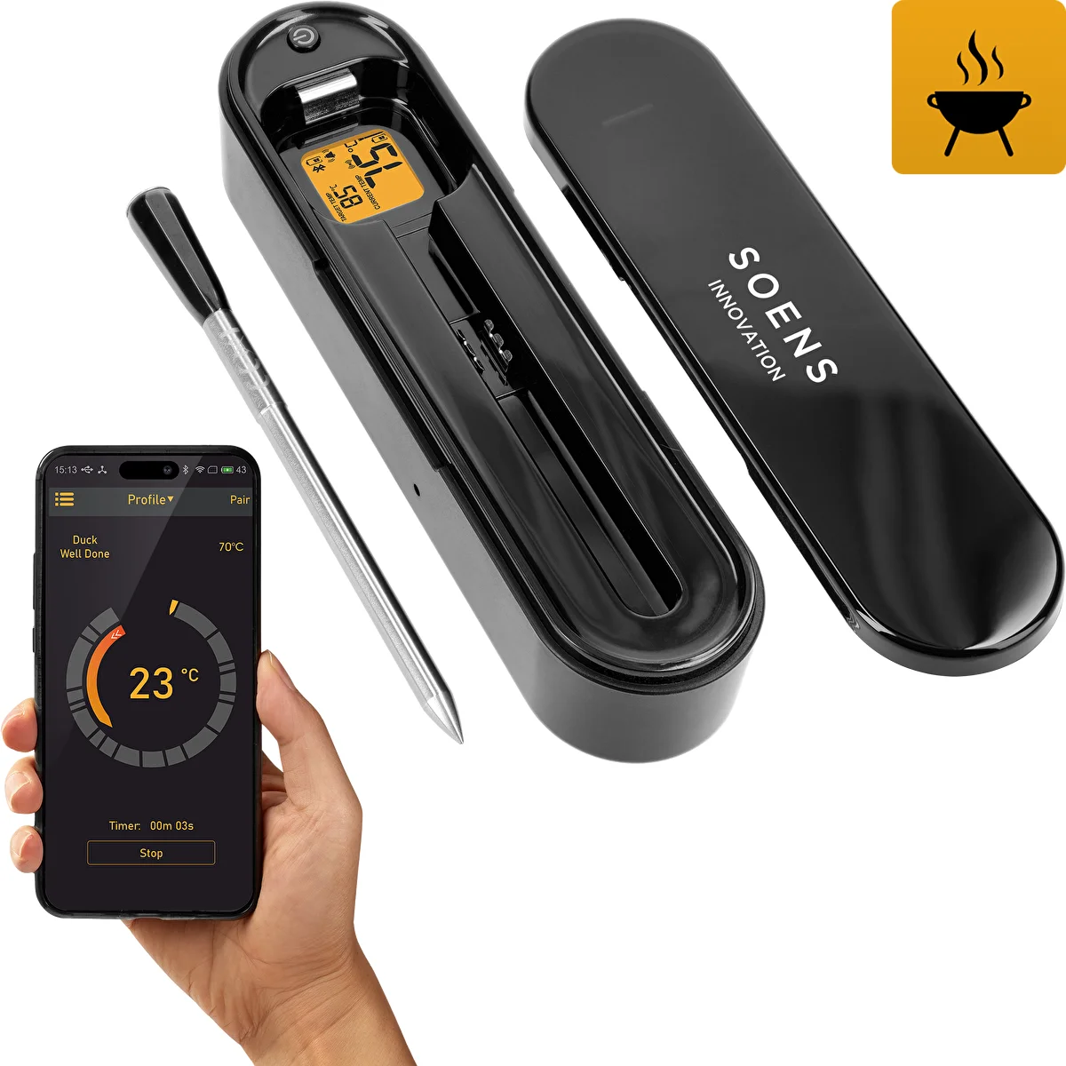 Termómetro culinario con sonda inalámbrica Bluetooth