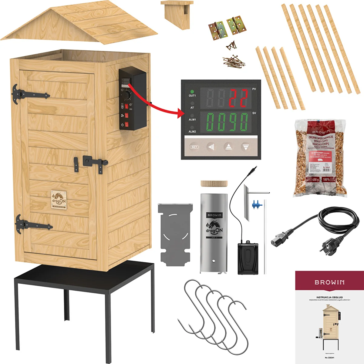 Ahumador 200 L dragON Larch E21 - de alerce, con módulo calefactor eléctrico y controlador