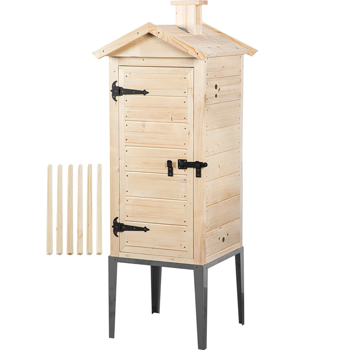 Cámara de ahumado de madera de abeto, 200 L, con base de acero inoxidable