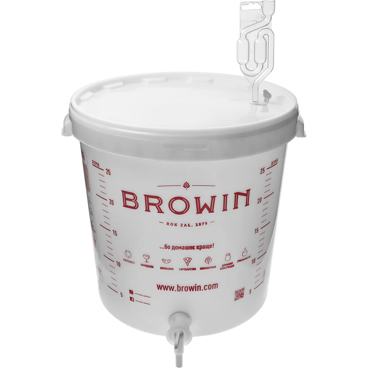 Contenedor de fermentación 30L con tapa, grifo y tubo UA