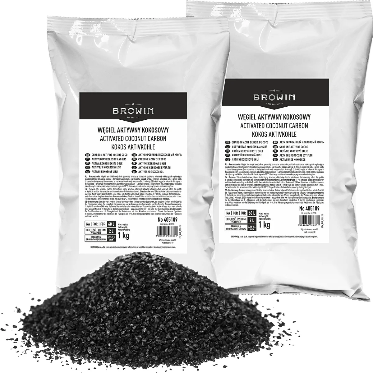 Carbón activado de coco 1 kg x 2 - conjunto