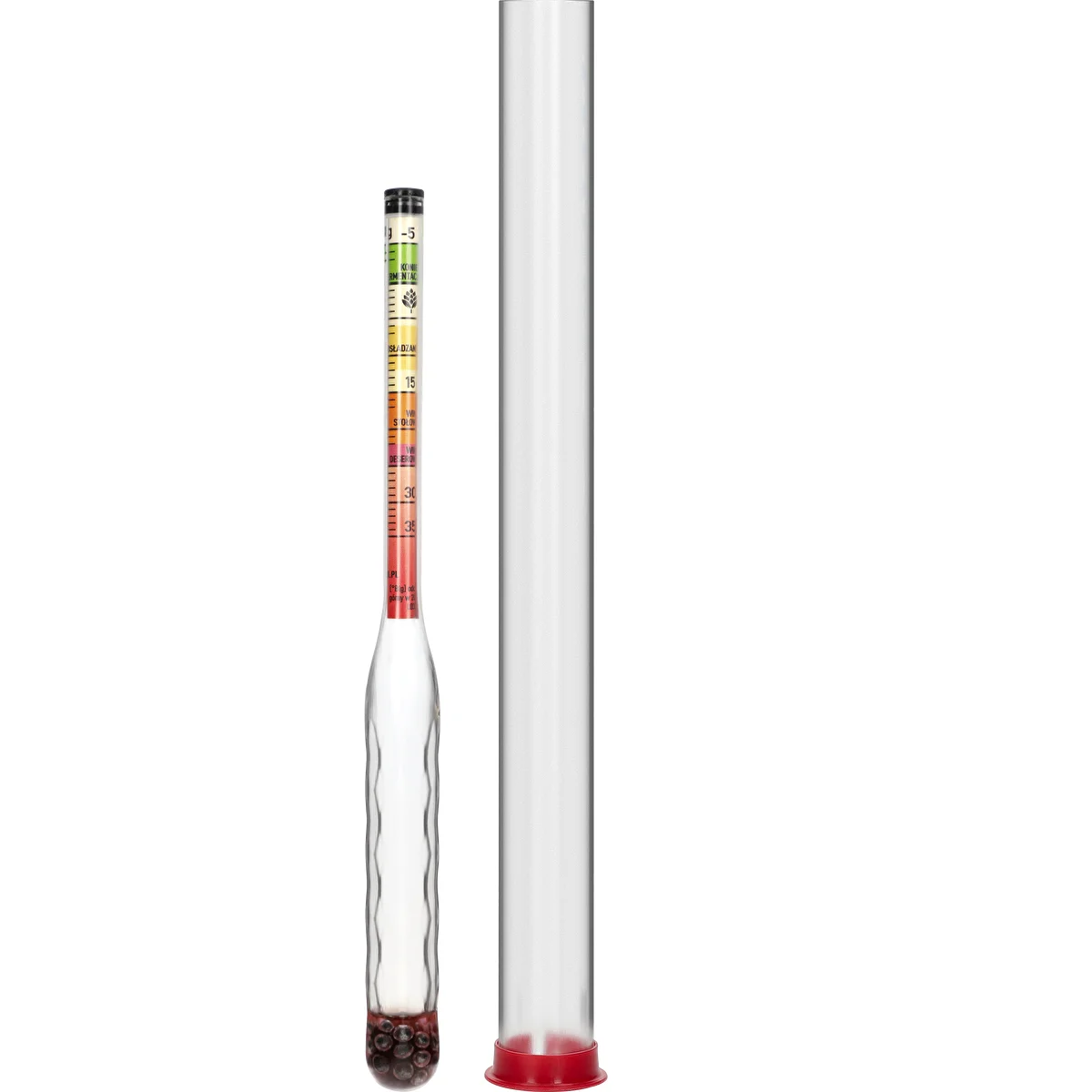 Hidrómetro irrompible con tubo de ensayo, rango de medición: -5-35°Blg