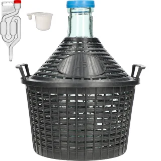 Kit básico para vino: damajuana de vidrio 5 L en cesta de plástico, con tapón y airlock de fermentación