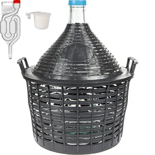 Kit enológico básico: damajuana de vidrio 20 L, en cesta de plástico, con tapón y airlock