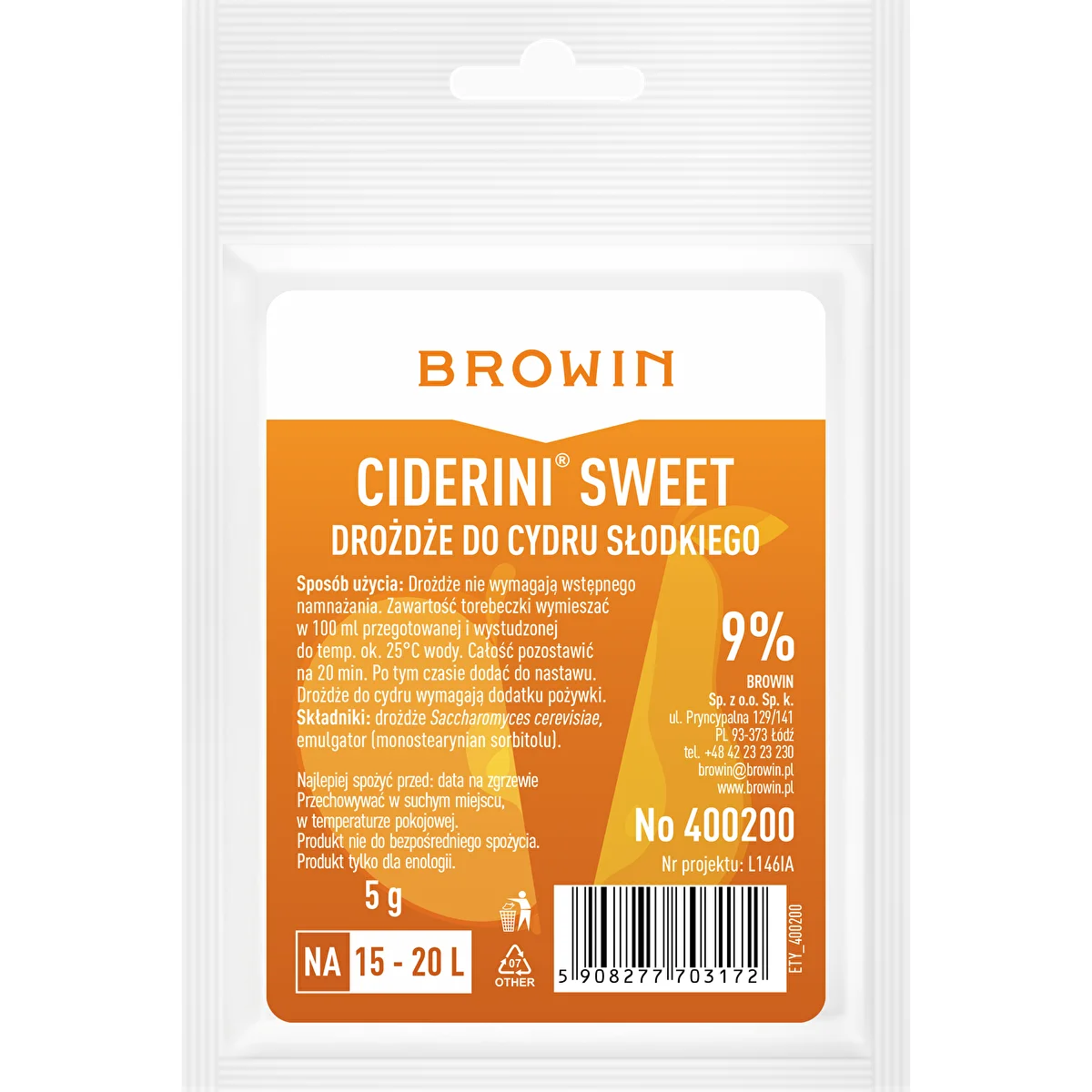 Levadura para sidra Ciderini Sweet, 5 g
