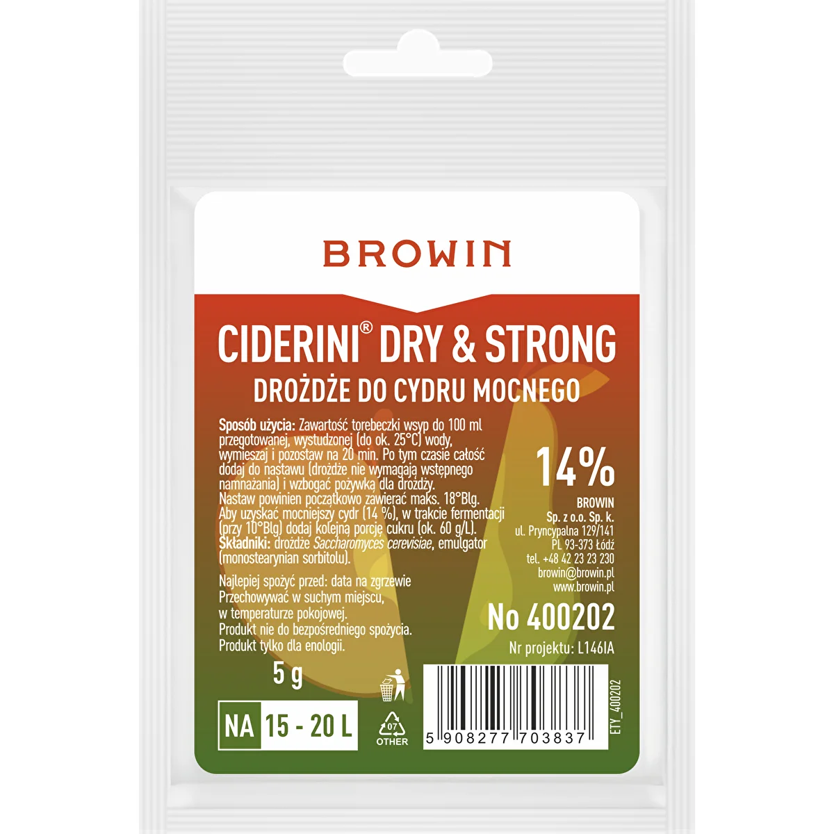 Levadura para sidra Ciderini Strong, 5 g