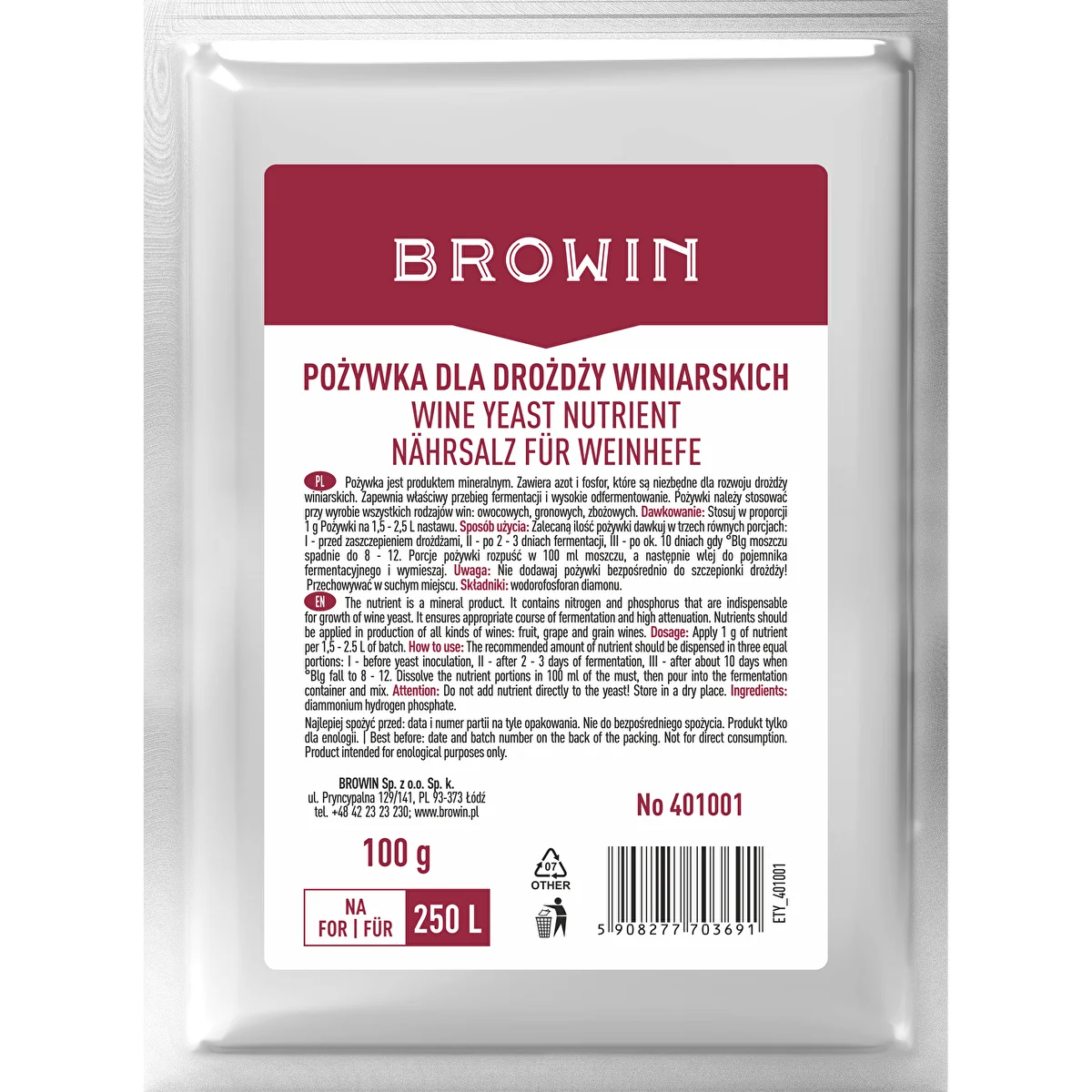 Nutriente para levadura de vino - 100g