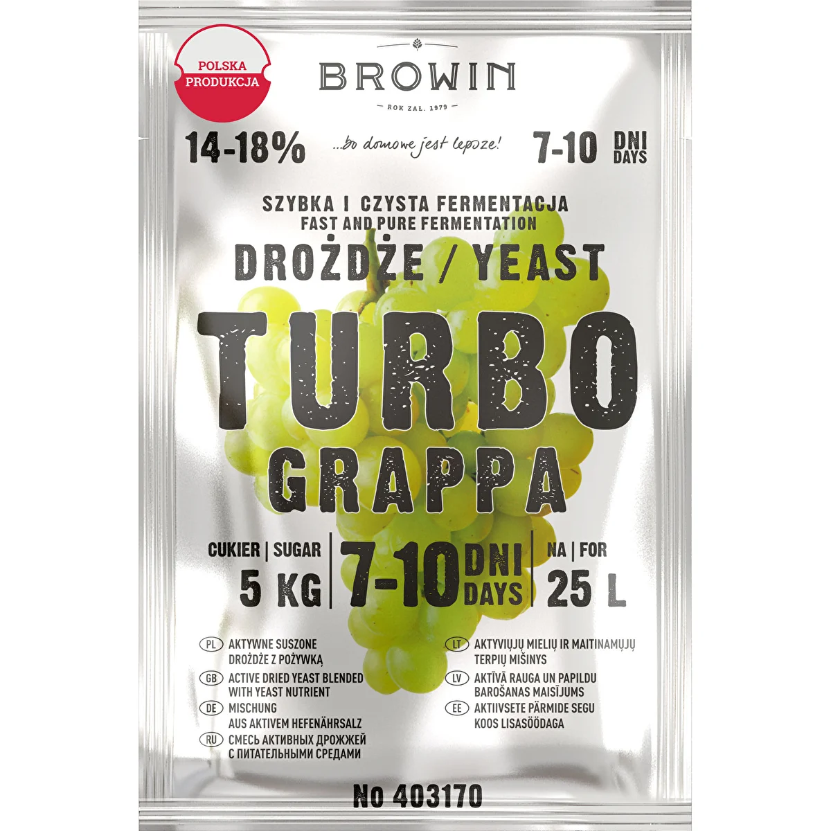 Levadura destiladora Turbo Grappa 7-10 días