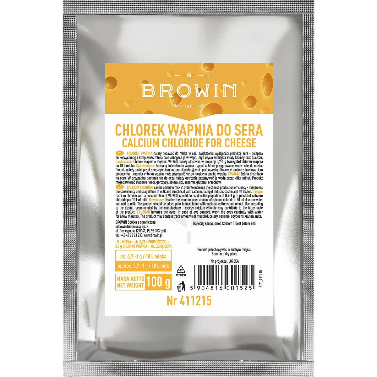 Cloruro de calcio para queso - 100g