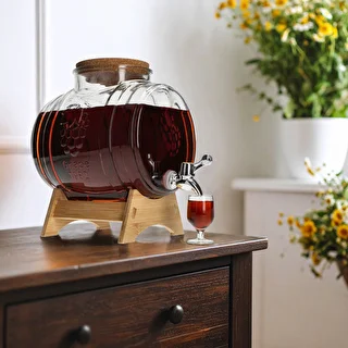 Barril de vidrio de 5 L, con boca ancha, tapón, soporte y grifo – photo 6