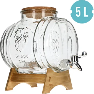 Barril de vidrio de 5 L, con boca ancha, tapón, soporte y grifo – photo 2