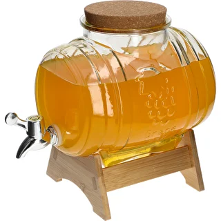 Barril de vidrio de 3 L, con boca ancha, corcho, soporte y grifo – photo 4