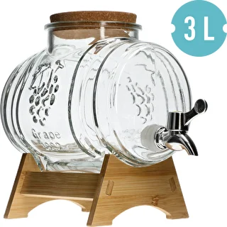 Barril de vidrio de 3 L, con boca ancha, corcho, soporte y grifo – photo 2