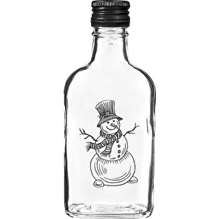 Botella tipo petaca 200 ml con tapón de rosca, estampado «Muñeco de Nieve», 1 ud.