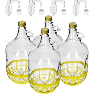 4 x Dama 5L con tapón, tubo de fermentación, cierre y cesta