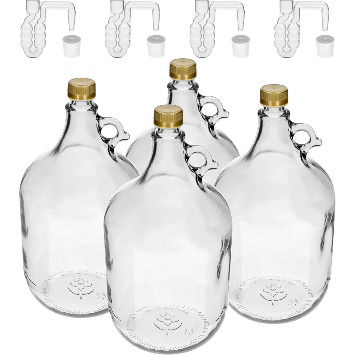 Dama 5 L con tapón de rosca, tapón y tubo de fermentación – pack de 4 uds.