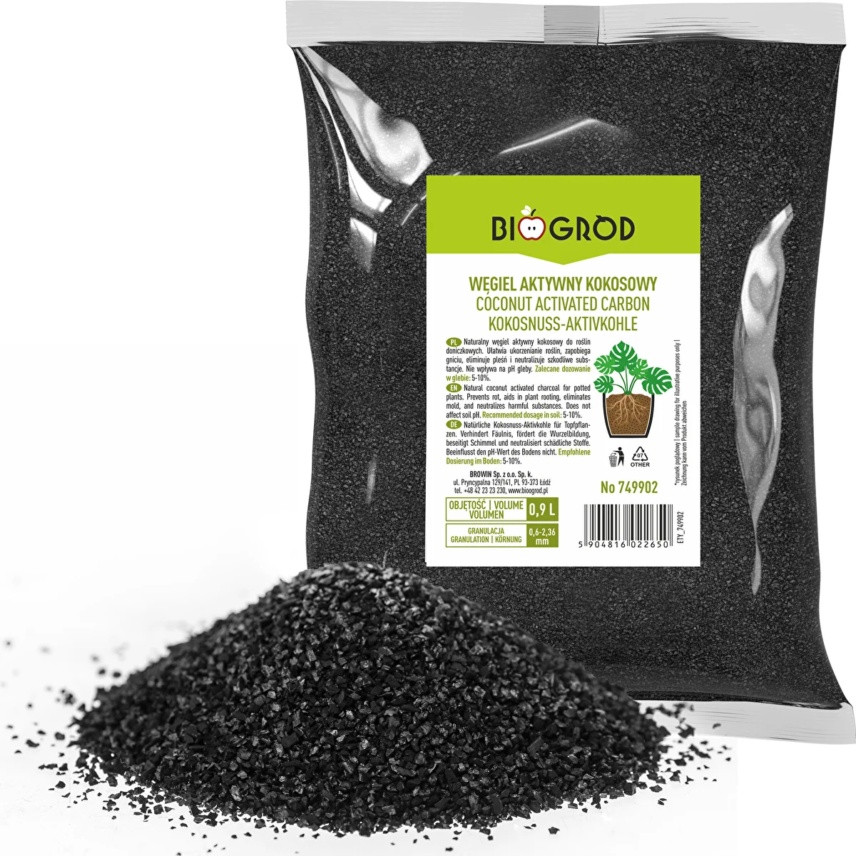 Carbón activado de coco para plantas 0,9L