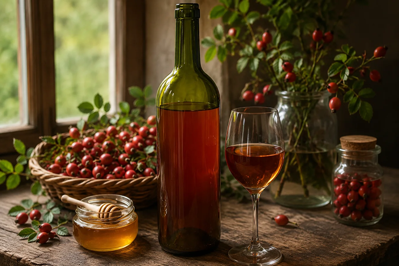 Vino de rosa mosqueta con miel