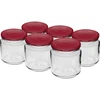 Frasco 212ml con tapa burdeos fi66/4 - 6uds. ['conjunto de frascos', ' frascos para mermeladas', ' frascos con tapas', ' frascos fi 66', ' frascos con tapas de 4 ganchos', ' frascos con tapas burdeos', ' para conservas', ' para enlatados', ' contenedor de especias', ' frasco para puré', ' frasco para miel', ' para setas en escabeche']