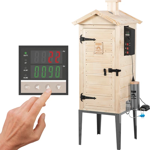 Ahumador de jardín de madera de 200 L – dragON Wood 100E con módulo de calentamiento eléctrico y controlador