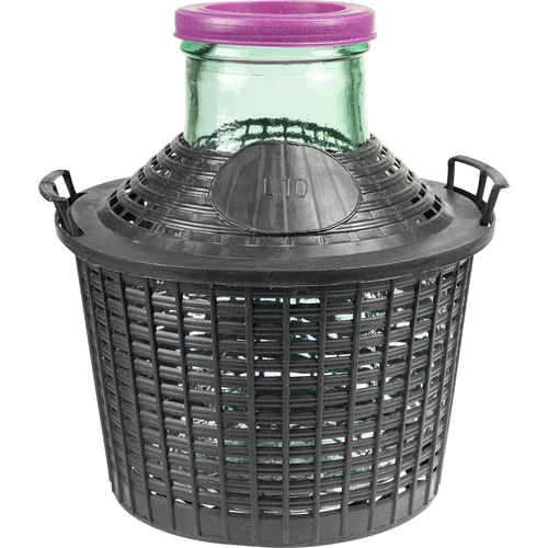 Balón para vino 10L con cuello ancho en cesta de plástico.  - 1 