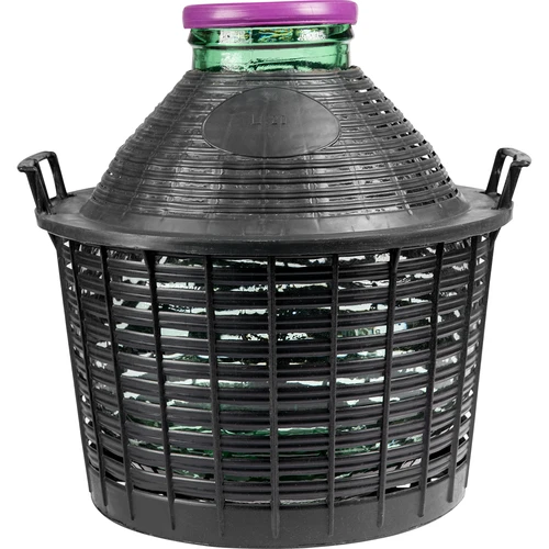 Balón para vino 20L con cuello ancho en cesta de plástico  - 1 