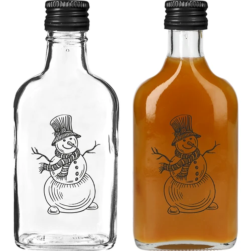 Botella tipo petaca 200 ml con tapón de rosca, estampado «Muñeco de Nieve», 1 ud. - 2