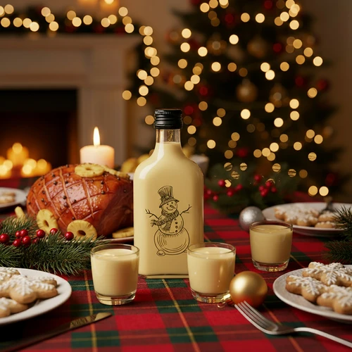 Botella tipo petaca 200 ml con tapón de rosca, estampado «Muñeco de Nieve», 1 ud. - 6