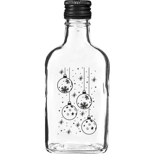Botella tipo petaca 200 ml con tapón de rosca, motivo “Bolas navideñas”, 1 ud.