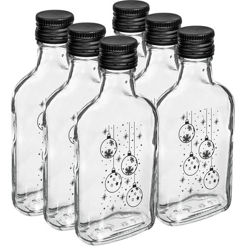 Botella tipo petaca 200 ml con tapón de rosca, estampado «Bolas navideñas», 1 ud. - 4