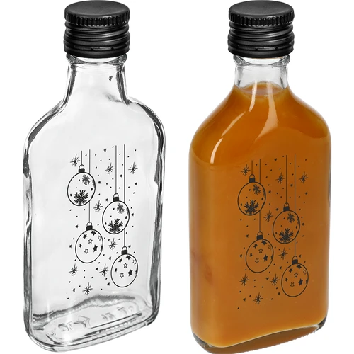 Botella tipo petaca 200 ml con tapón de rosca, estampado «Bolas navideñas», 1 ud. - 3