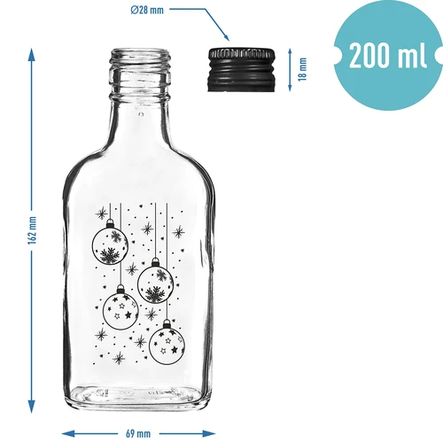 Botella tipo petaca 200 ml con tapón de rosca, estampado «Bolas navideñas», 1 ud. - 5