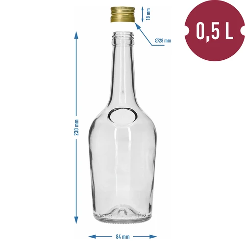 Botella GLORIA 0,5 L, con tapón de rosca dorado fi 28, 1 ud. - 6