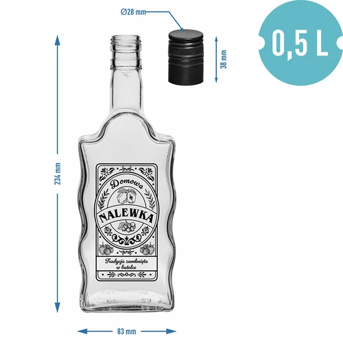 Botella Monacal 500 ml con tapón de rosca, estampado «Nalewka», 1 ud. - 5