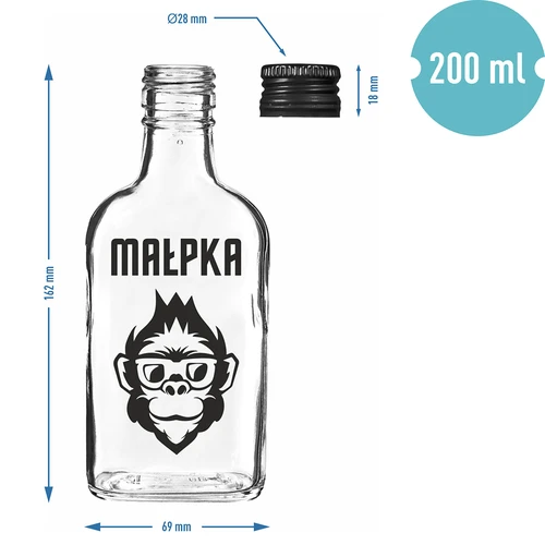 Botella tipo petaca 200 ml con tapón de rosca, estampado «Monito», 1 ud. - 4