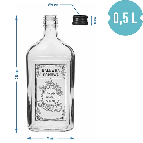 Botella tipo petaca de 500 ml con tapón de rosca, estampado «Nalewka domowa», 1 ud. - 4