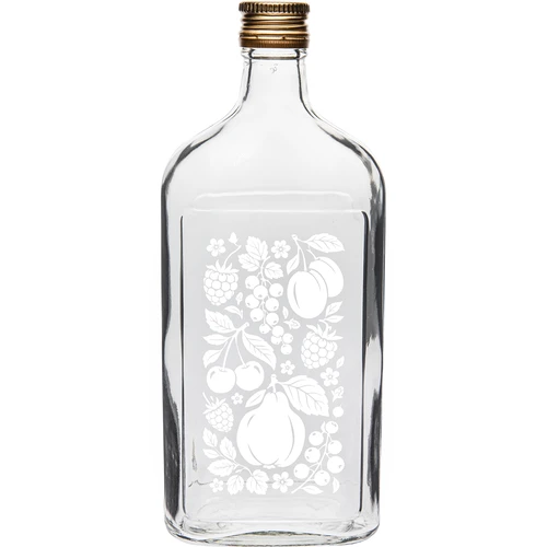Botella tipo petaca 500 ml con tapón de rosca y estampado «Frutas» modelo 2