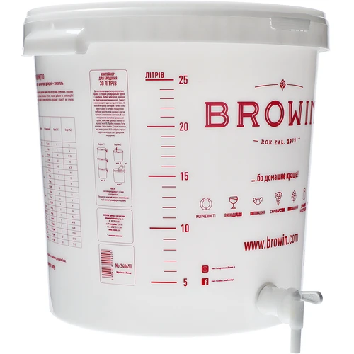 Contenedor de fermentación 30L con tapa, grifo y tubo UA - 5