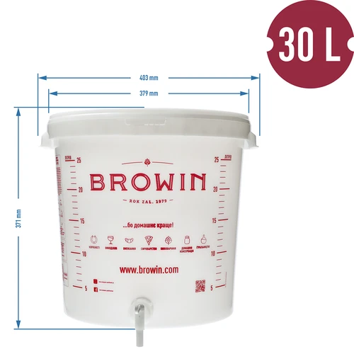 Contenedor de fermentación 30L con tapa, grifo y tubo UA - 14