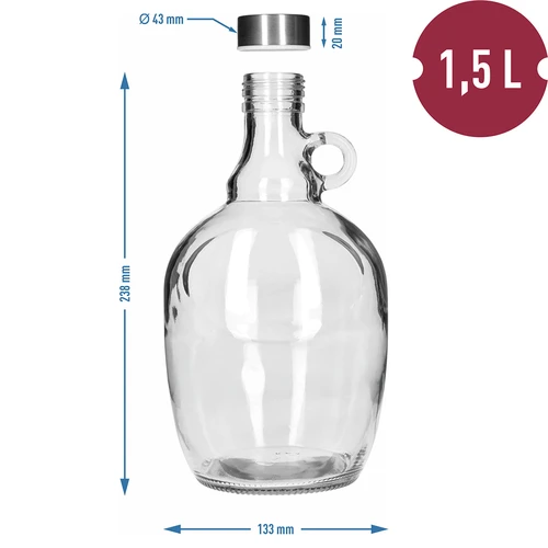 Damajuana Dama 1,5 L, con tapa metálica de 43 mm de diámetro y asa - 5