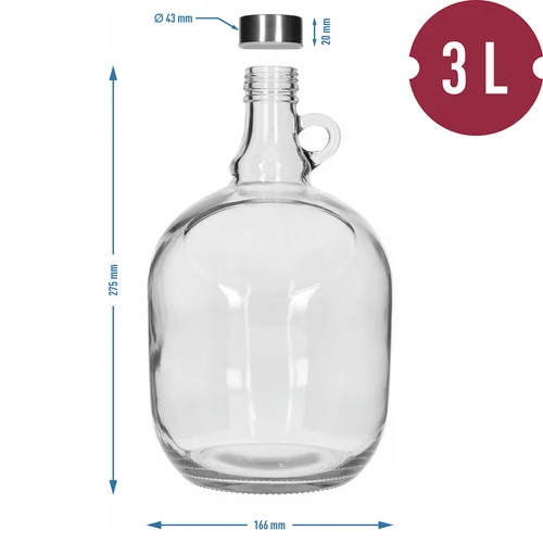 Damajuana Dama 3 L, con tapa metálica de 43 mm de diámetro y asa - 5