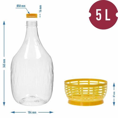 Damajuana Dama 5 L de PET, con tapón de rosca y cesta - 6