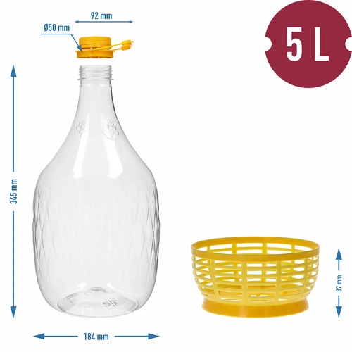 Damajuana Dama 5 L PET, con tapón de rosca, asa y cestillo - 6