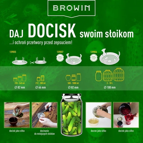 Docisk - sitko do przetworów, kiszonek i octu - do słoików fi 82 - 12