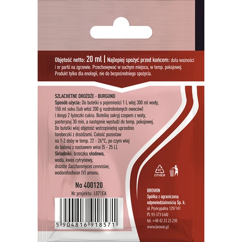 Drożdże winiarskie Burgund, 20 ml - 2