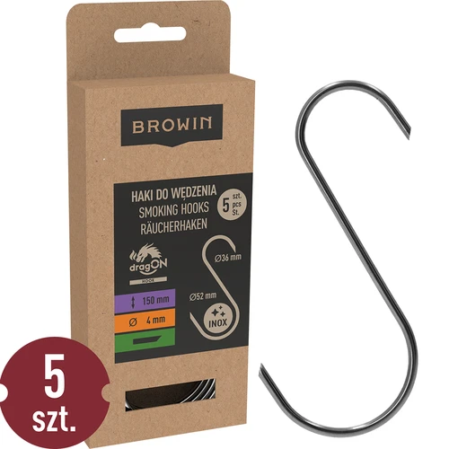 Ganchos para ahumado - en S, biselados 45°, 4 mm x 150 mm, 5 uds.