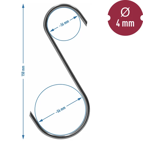 Ganchos para ahumado - en S, biselados 45°, 4 mm x 150 mm, 5 uds. - 6