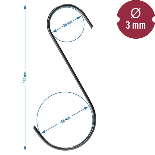 Ganchos para ahumado - en S, puntas biseladas a 45°, 3 mm x 150 mm, 5 uds. - 6