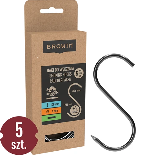 Ganchos para ahumar - en S, afilados, 4 mm x 100 mm, 5 uds.